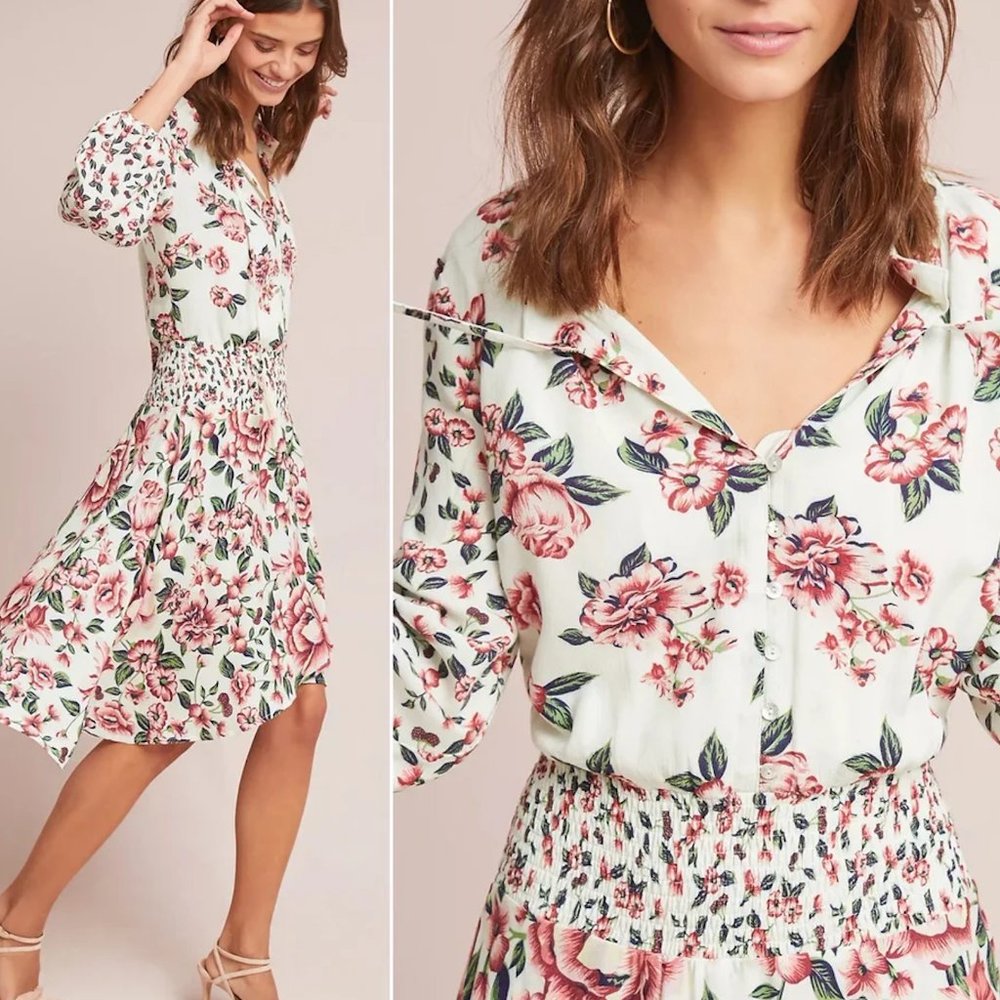 FARM Rio x Anthropologie Anabela Smocked Dress M Medium Floral EUC